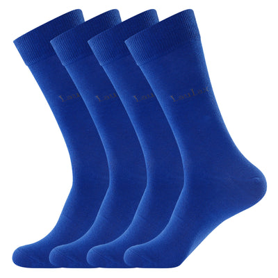 4 Pairs Finest Combed Cotton Smooth Seamless Toe Business Socks, Blue, Gift Set