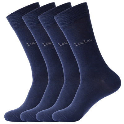 4 Pairs Finest Combed Cotton Smooth Seamless Toe Business Socks, Navy, Gift Set