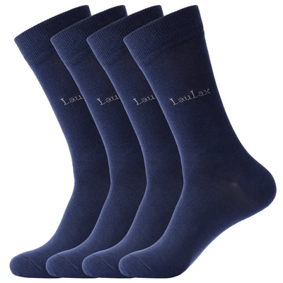 Laulax 4 paires de chaussettes habillées en coton peigné de haute qualité, bleu marine, sac cadeau avec sac de lavage pour chaussettes