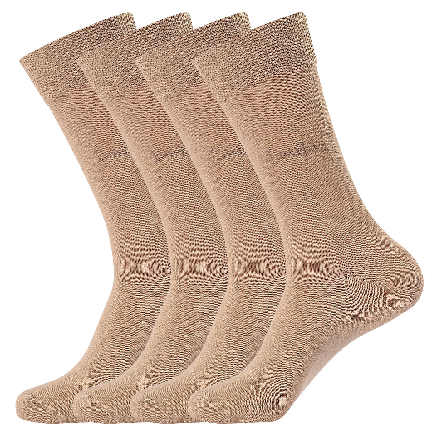 4 Pairs Finest Combed Cotton Smooth Seamless Toe Business Socks, Beige, Gift Set