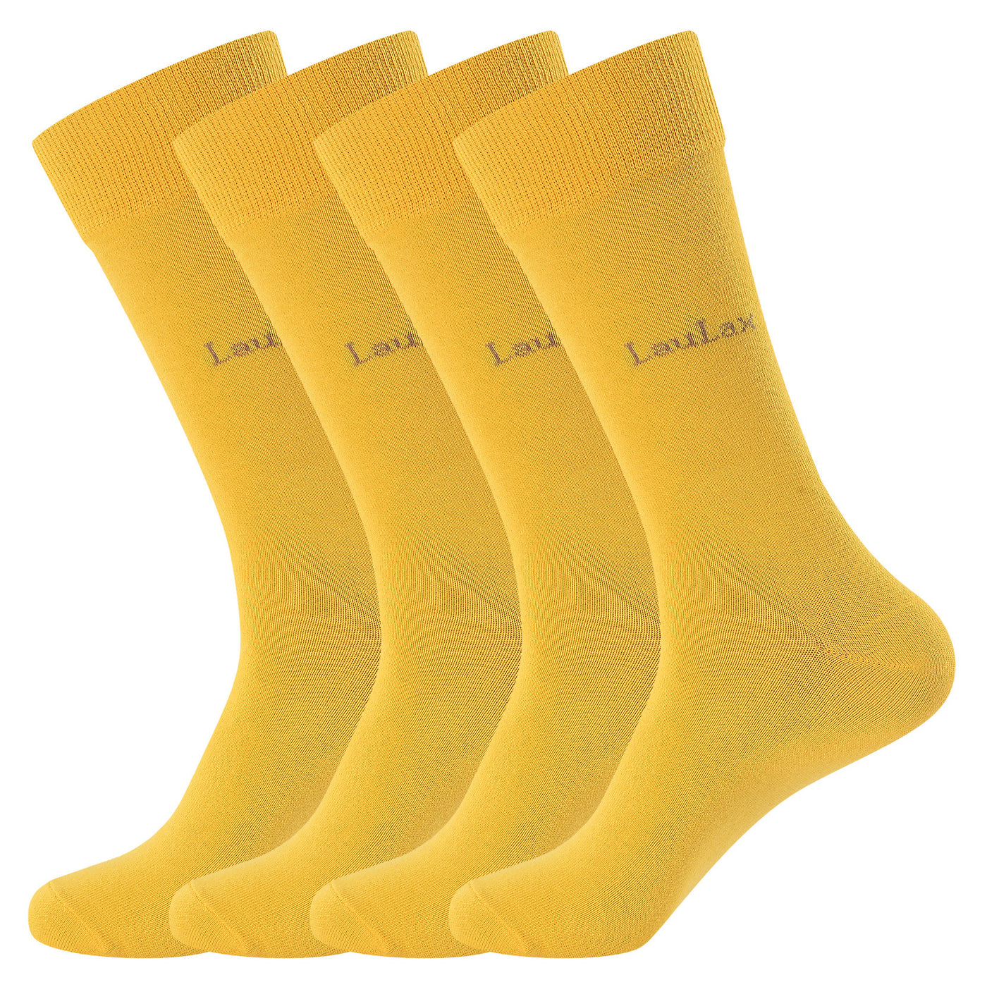 4 Pairs Finest Combed Cotton Smooth Seamless Toe Business Socks, Yellow, Gift Set