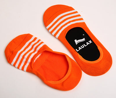 2 Pairs Finest Combed Cotton Invisible Socks Striped Orange