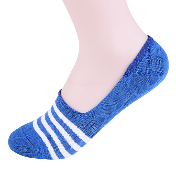 2 paires de chaussettes invisibles en coton peigné fin rayé bleu