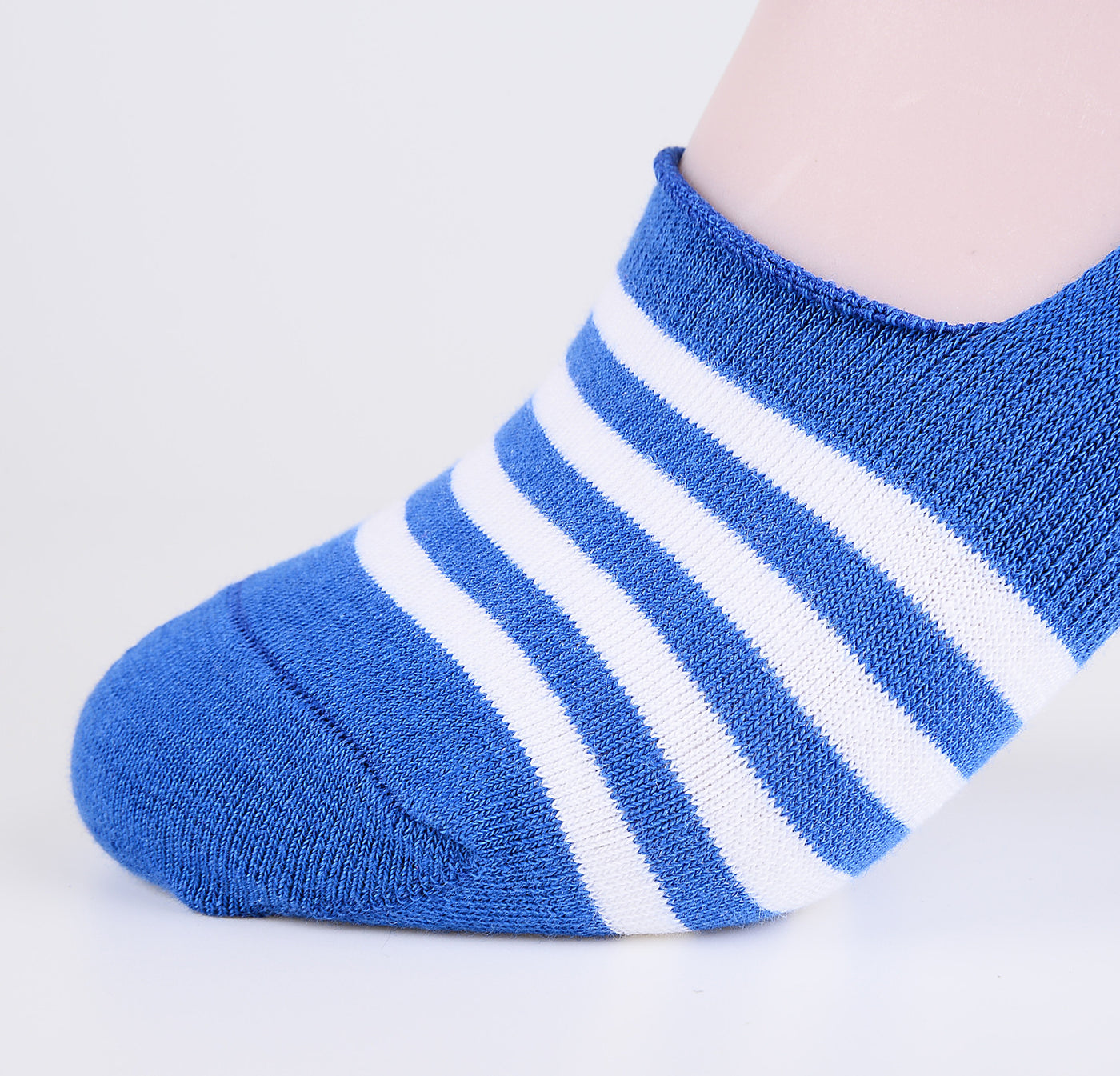 2 Pairs Finest Combed Cotton Invisible Socks Striped Blue