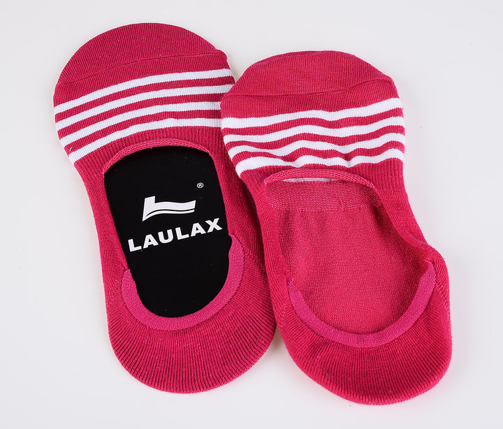 2 paires de chaussettes invisibles en coton peigné fin à rayures - Cerise