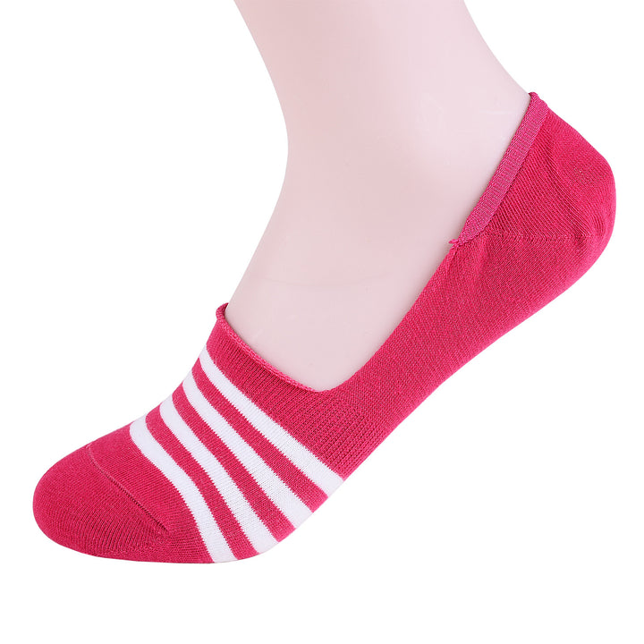 2 paires de chaussettes invisibles en coton peigné fin à rayures - Cerise