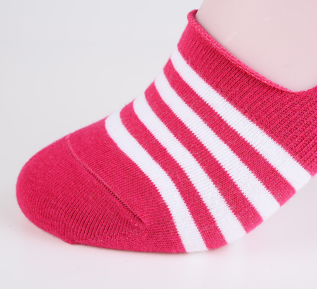 2 paires de chaussettes invisibles en coton peigné fin à rayures - Cerise