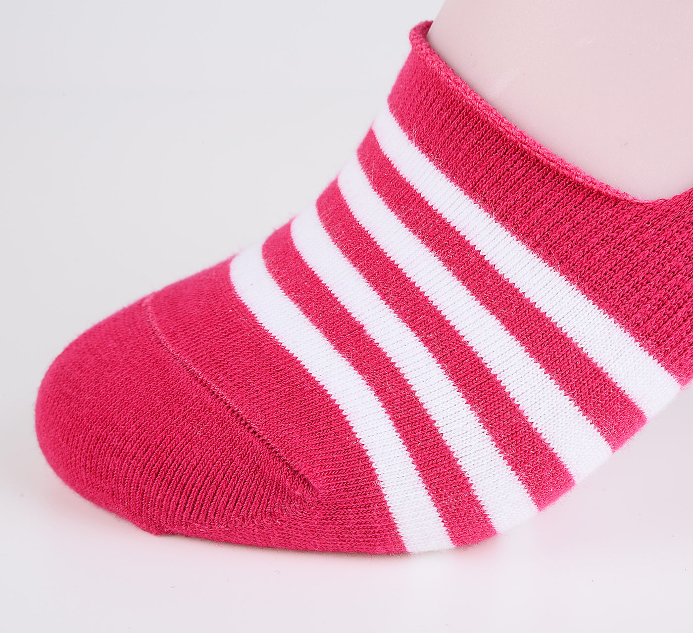 2 Pairs Finest Combed Cotton Invisible Socks Striped Cerise