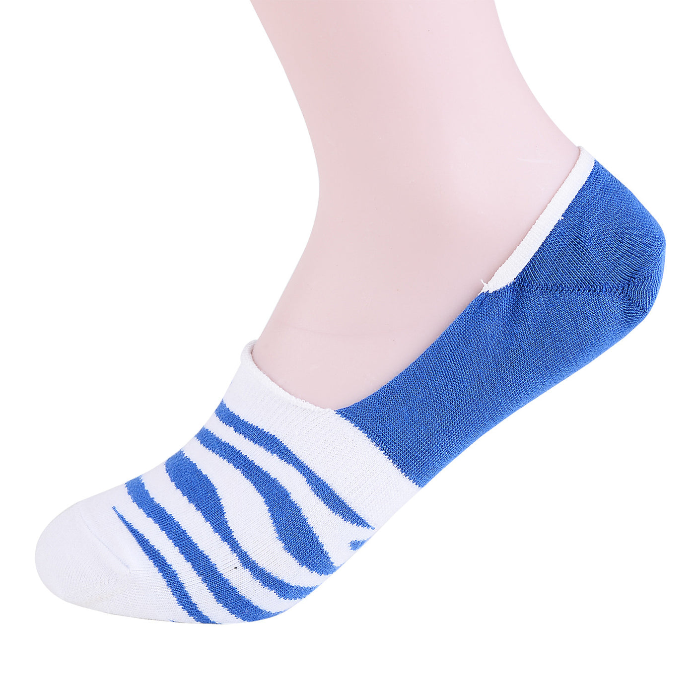 2 Pairs Finest Combed Cotton Invisible Socks Striped - Blue