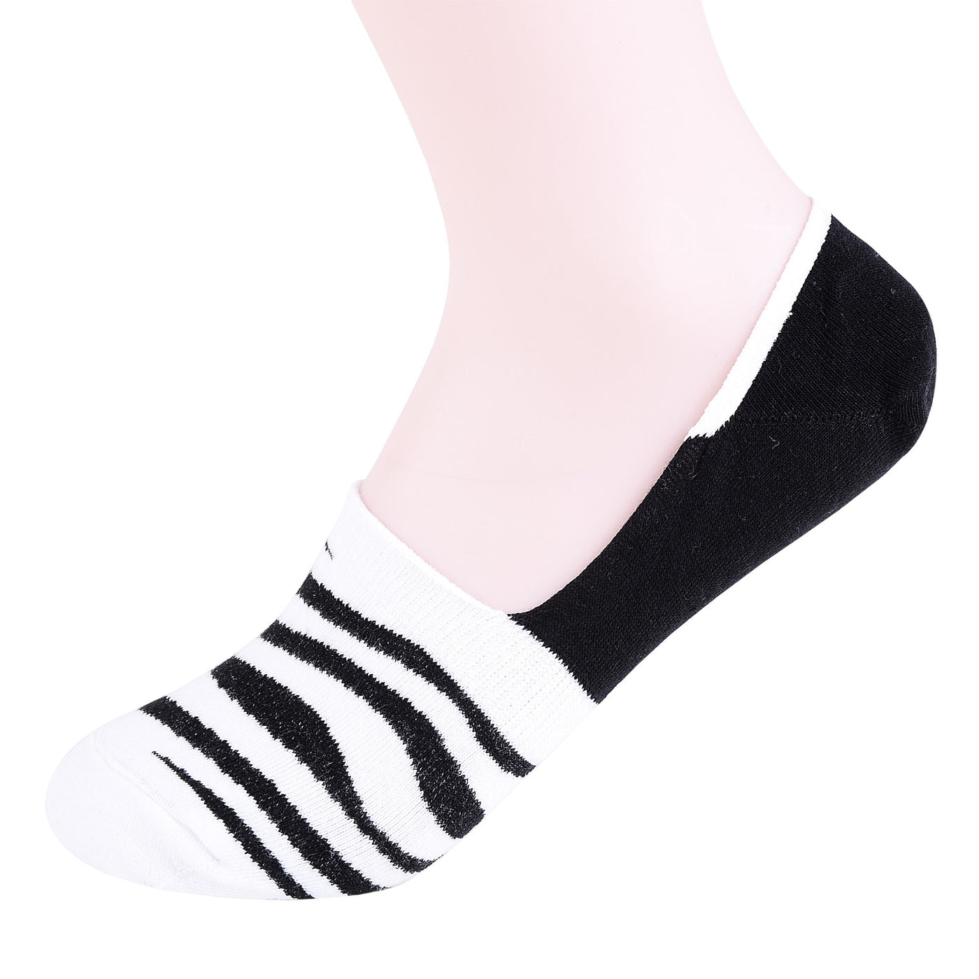 2 Pairs Finest Combed Cotton Invisible Socks Striped - Black