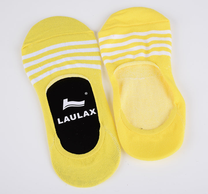 2 paires de chaussettes invisibles en coton peigné fin à rayures - jaune