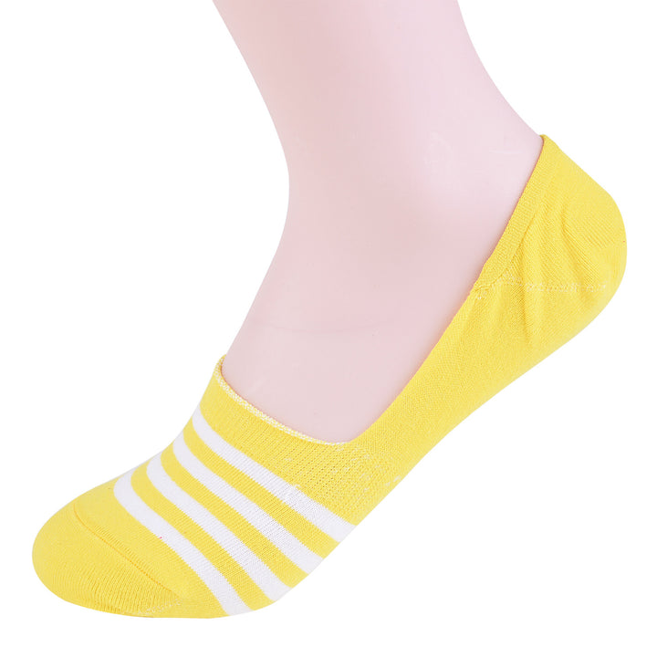 2 paires de chaussettes invisibles en coton peigné fin à rayures - jaune
