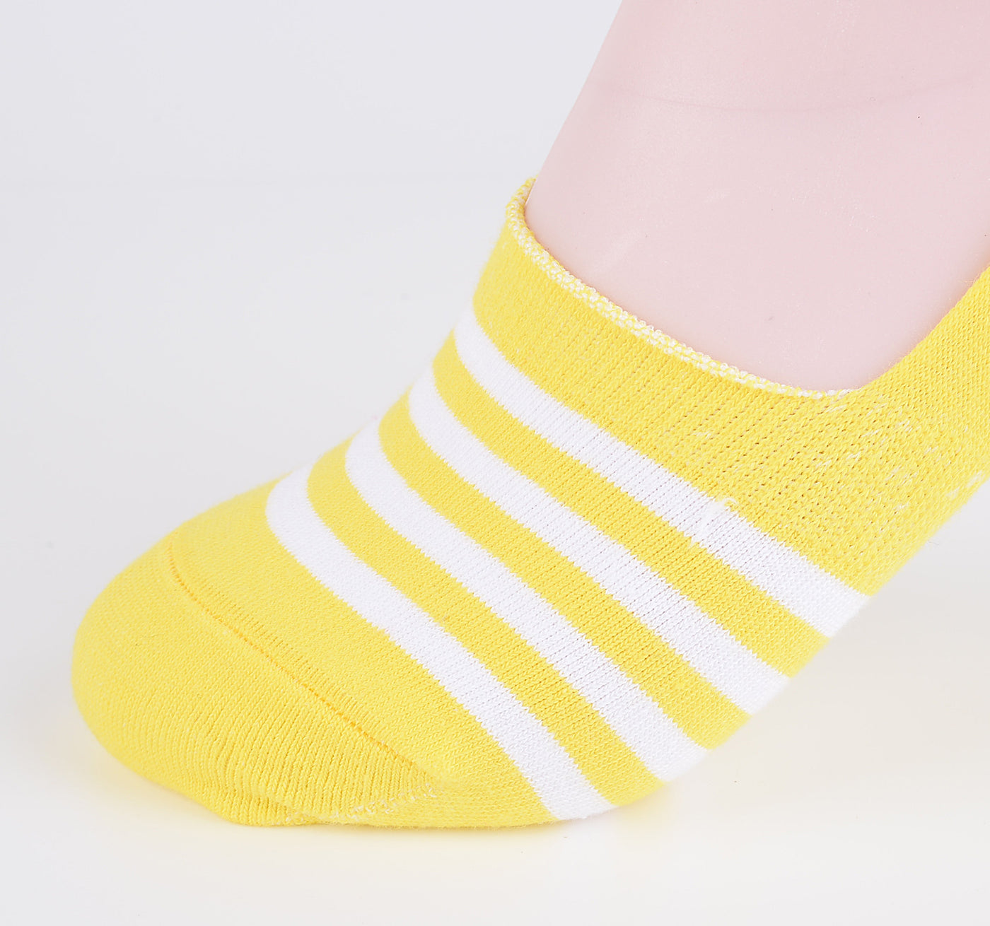 2 Pairs Finest Combed Cotton Invisible Socks Striped Yellow