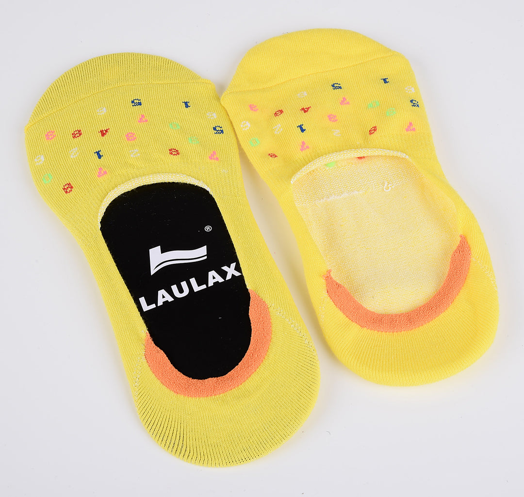 2 paires de chaussettes invisibles en coton peigné le plus fin avec motif numérique - Jaune