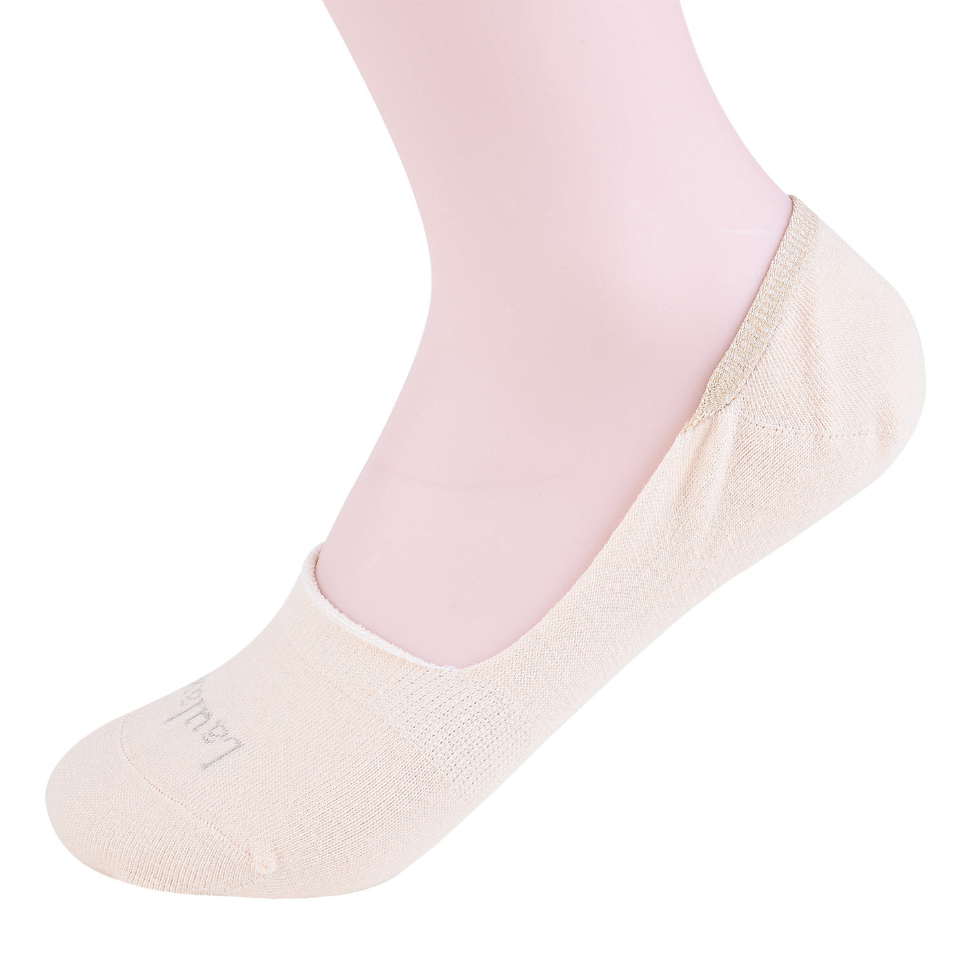 2 Pairs Finest Combed Cotton Invisible Socks Plain - Beige