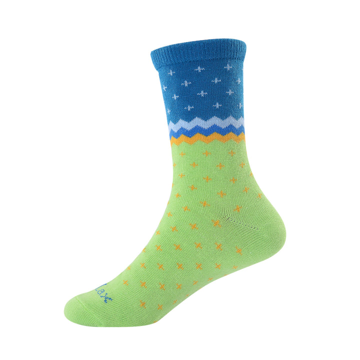 6 paires de chaussettes fille en coton peigné - Vagues de mer - Taille UK Junior 9-11,5/Europe 27-30