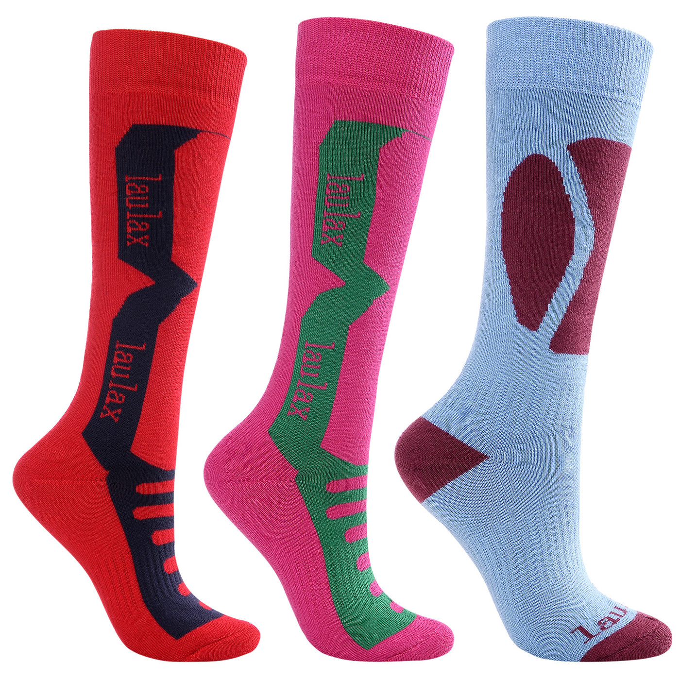 Laulax 3 Pairs Ladies Long Hose Cashmere-Like Ski Socks, Size UK 3 - 7 / Europe 36 - 40, Gift Set, Red, Pink, Blue