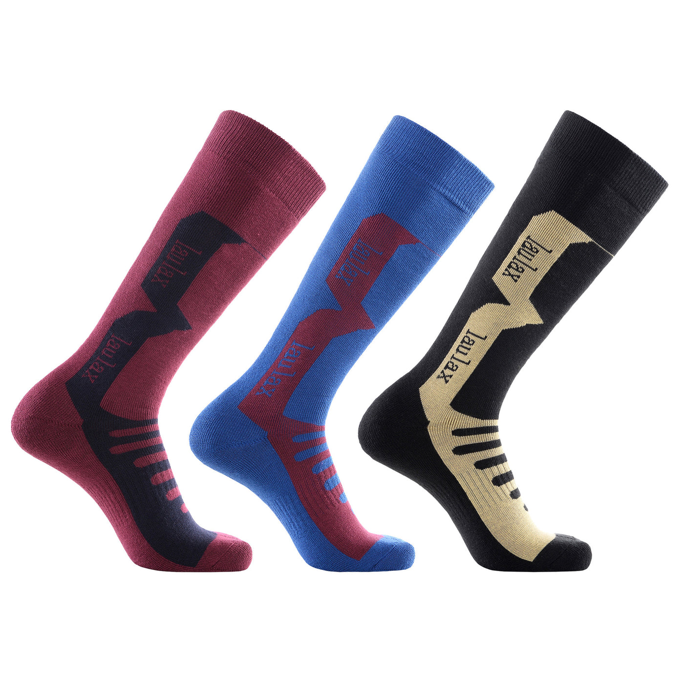 3 pares de calcetines de esquí térmicos de tubo largo tipo cachemira para hombre, negro, azul, burdeos, set de regalo