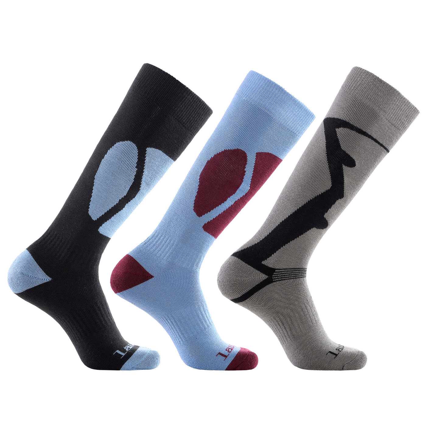 3 Pairs Cashmere-Like Long Hose Thermal Men's Ski Socks, Black, Blue, Grey, Gift Set