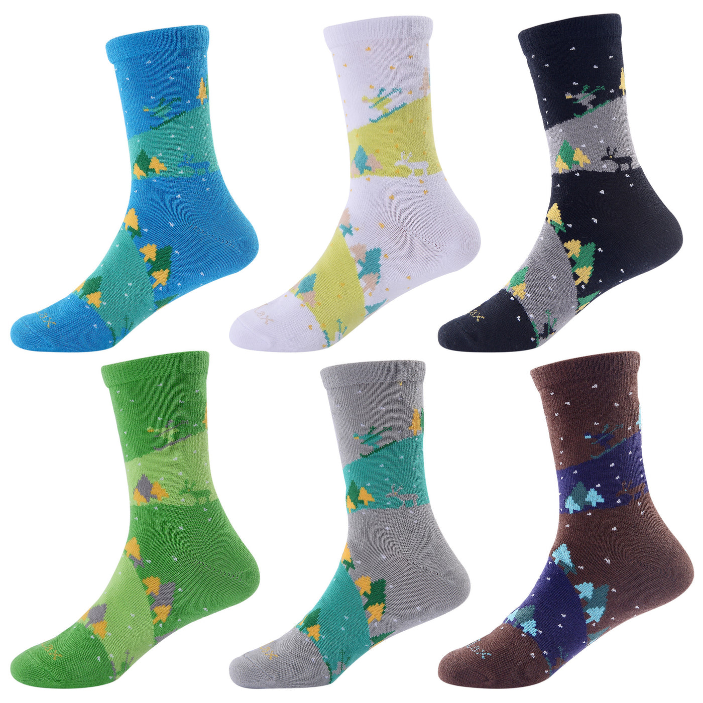 6 Pairs Combed Cotton Boy's Socks - Christmas Tree - Size UK Junior 9-11.5/Europe 27-30