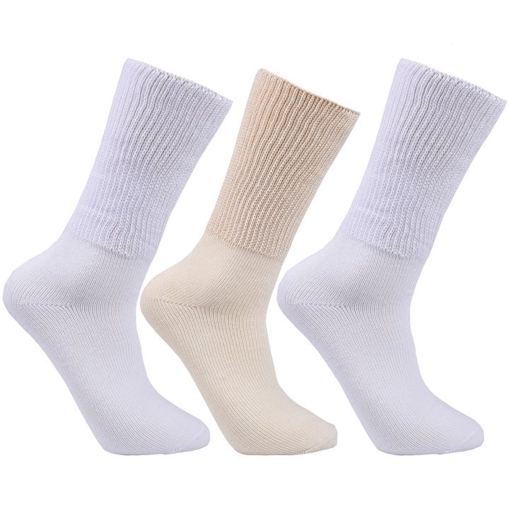 Laulax 3 paires de chaussettes amples en coton pour diabétique à prise douce pour hommes, taille UK 7-11 / Europe 40-46, coffret cadeau 2 modèles 