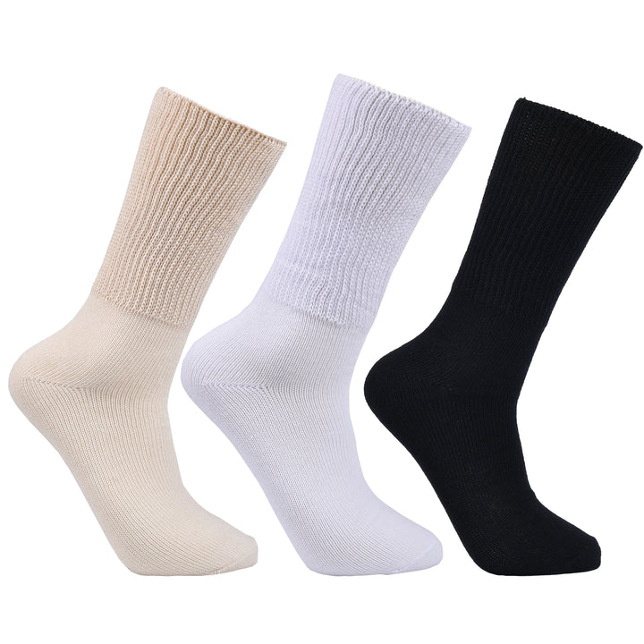 Laulax 3 paires de chaussettes amples en coton pour diabétique à prise douce pour hommes, taille UK 7-11 / Europe 40-46, coffret cadeau 2 modèles 