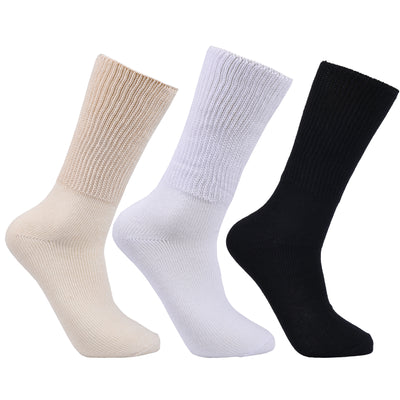 Laulax 3 pares de calcetines de algodón para diabéticos con agarre suave y parte superior suelta para hombre, talla UK 7-11 / Europa 40-46, set de regalo 2 diseños 